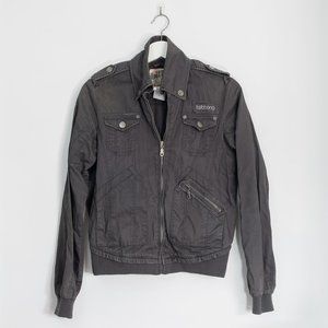 2/$25🍓Billabong Military Style Bomber Jacket, Grey, Medium